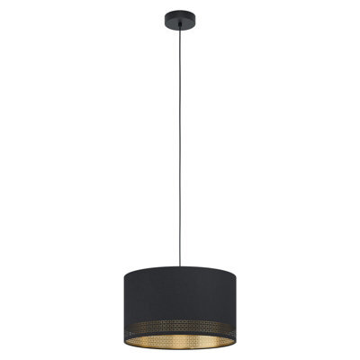 Elegant Black And Gold Fabric Pendant Ceiling Light With E27 Bulb Socket - image 1