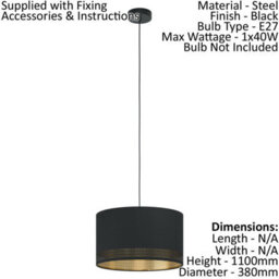 Elegant Black And Gold Fabric Pendant Ceiling Light With E27 Bulb Socket - thumbnail 2
