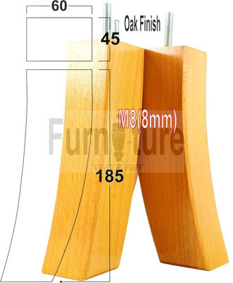 L&F 4X Replacement Furniture Legs Solid Wooden Feet 185mm Height Sofas Chairs Settee Cabinets M8(8mm) Tsp2022 (Oak) - image 1