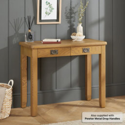 The Furniture Market Cotswold Rustic Smoked Oak Dressing Table, Solid Oak Frame, 2 Drawers, Versatile Desk For Bedroom Or Office - thumbnail 4