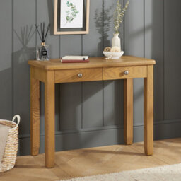 The Furniture Market Cotswold Rustic Smoked Oak Dressing Table, Solid Oak Frame, 2 Drawers, Versatile Desk For Bedroom Or Office - thumbnail 1