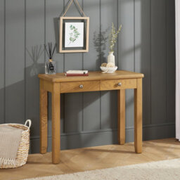 The Furniture Market Cotswold Rustic Smoked Oak Dressing Table, Solid Oak Frame, 2 Drawers, Versatile Desk For Bedroom Or Office - thumbnail 3