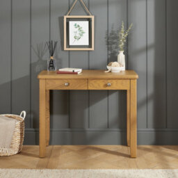 The Furniture Market Cotswold Rustic Smoked Oak Dressing Table, Solid Oak Frame, 2 Drawers, Versatile Desk For Bedroom Or Office - thumbnail 2