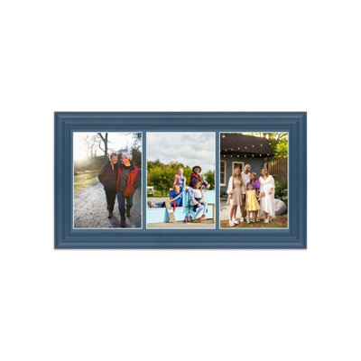 AK Frames 16X8 Navy Blue Classic Multi Photo Frame With Pompadour Mount - Holds 3 Apertures (3X) 7X5 Photos - image 1