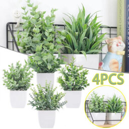 CLEFFNS 4 Pack Small Fake Plants Artificial Potted Greenery 7 Inch Mini Faux Plants For Indoor Home Office Desk, Bathroom, Farmhouse Decor - thumbnail 1