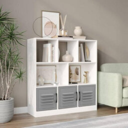 Urbn-Living Urbnliving Asymmetrical 8 Cube White Bookcase Freestanding Storage Unit With 3 Metal Doors - Grey - thumbnail 2