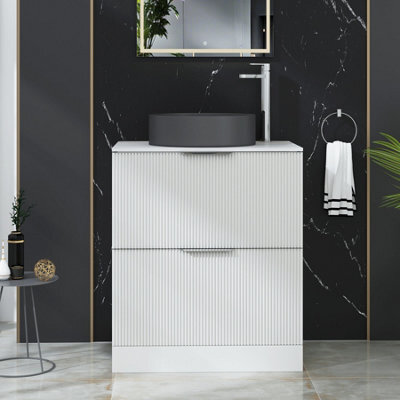 Royal Bathrooms Evora 700mm Matt White Fluted Floor Standing Countertop Vanity Unit 2 Drawer With Art Round Basin - image 1