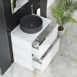Royal Bathrooms Evora 700mm Matt White Fluted Floor Standing Countertop Vanity Unit 2 Drawer With Art Round Basin - thumbnail 3