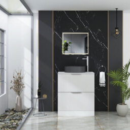 Royal Bathrooms Evora 700mm Matt White Fluted Floor Standing Countertop Vanity Unit 2 Drawer With Art Round Basin - thumbnail 2