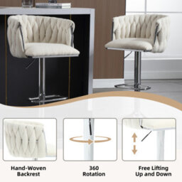 Coolmore Bar Stools Set Of 2, Upholstered Bar Stools For Counter, Kitchen Island, Pub, Farmhouses, Ivory Boucle - thumbnail 2