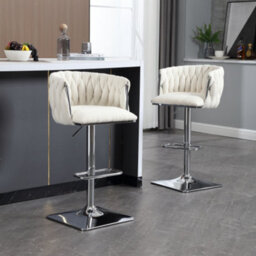 Coolmore Bar Stools Set Of 2, Upholstered Bar Stools For Counter, Kitchen Island, Pub, Farmhouses, Ivory Boucle - thumbnail 4