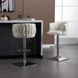 Coolmore Bar Stools Set Of 2, Upholstered Bar Stools For Counter, Kitchen Island, Pub, Farmhouses, Ivory Boucle - thumbnail 5