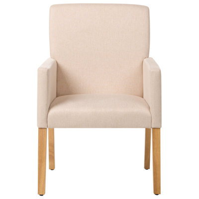 Beliani Beige Upholstered Dining Chair With Arms And Wooden Legs - W60 X D62 X H88Cm - image 1