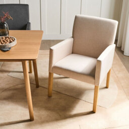 Beliani Beige Upholstered Dining Chair With Arms And Wooden Legs - W60 X D62 X H88Cm - thumbnail 2
