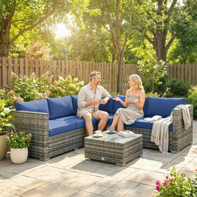 Outsunny 4 Pieces Rattan Garden Furniture Sofa Set With Coffee Table Blue - image 1