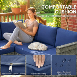 Outsunny 4 Pieces Rattan Garden Furniture Sofa Set With Coffee Table Blue - thumbnail 5