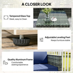 Outsunny 4 Pieces Rattan Garden Furniture Sofa Set With Coffee Table Blue - thumbnail 6