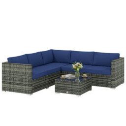 Outsunny 4 Pieces Rattan Garden Furniture Sofa Set With Coffee Table Blue - thumbnail 2