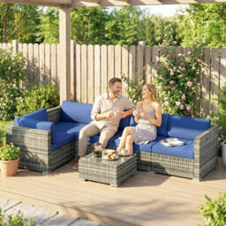 Outsunny 4 Pieces Rattan Garden Furniture Sofa Set With Coffee Table Blue - thumbnail 8