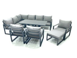 Fimous Aluminum Outdoor Garden Furniture Set Corner Sofa Big Footstool 3 Chairs Adjustable Rising Lifting Dining Table Sets - thumbnail 2
