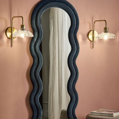 Beliani Wall Lamp Gold Iron With Patterned Glass Drum Shade Modern Industrial W46 X D20 X H30Cm - image 1