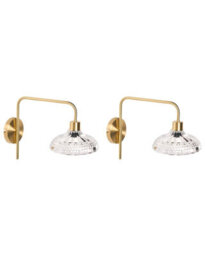 Beliani Wall Lamp Gold Iron With Patterned Glass Drum Shade Modern Industrial W46 X D20 X H30Cm - thumbnail 2