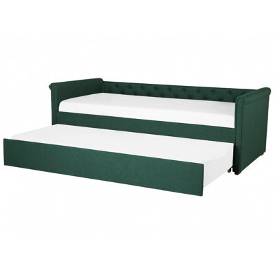 Beliani Trundle Bed Fabric Libourne 90 X 200 Cm (Eu Single) Dark Green - image 1