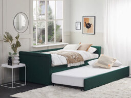 Beliani Trundle Bed Fabric Libourne 90 X 200 Cm (Eu Single) Dark Green - thumbnail 2