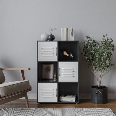 Urbn-Living Urbnliving 91Cm Height 6 Cube Bookcase White Metal Door Display Storage Unit Shelving Cupboard Black - image 1