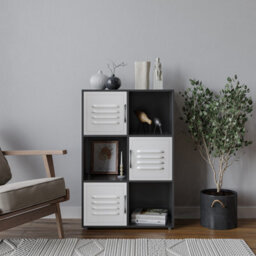 Urbn-Living Urbnliving 91Cm Height 6 Cube Bookcase White Metal Door Display Storage Unit Shelving Cupboard Black - thumbnail 1