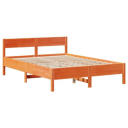 Berkfield Bed Frame Without Mattress Wax Brown 135X190 Cm Double Solid Wood Pine - thumbnail 7