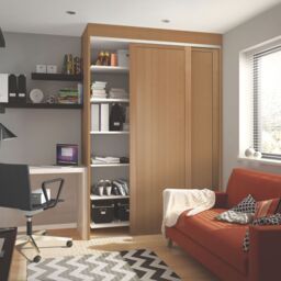 Spacepro Shaker Panel Shaker Non-Mirrored Matt Oak Effect 2 Door Sliding Wardrobe Door Kit (H)2220mm (W)914mm - thumbnail 3