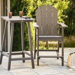 Wyld And Coco Veranda Garden Bar Chair Dark Grey Faux-Wood Weatherproof Outdoor Seating, W58 X D71 X H124Cm - thumbnail 2