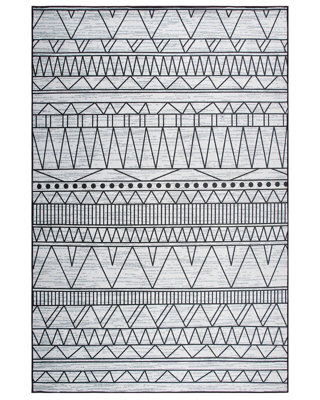 Beliani Black Grey Geometric Polyester Rug 140 X 200 Cm Low Pile Anti-Slip - image 1