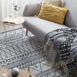 Beliani Black Grey Geometric Polyester Rug 140 X 200 Cm Low Pile Anti-Slip - thumbnail 2