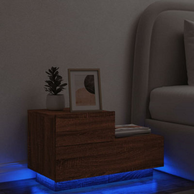 Berkfield Bedside Cabinet With Led Lights Brown Oak 70X36X40.5 Cm - image 1