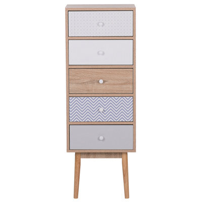 Beliani Five Drawer Chest, Light Brown White Grey, W40 X D30 X H112Cm - image 1