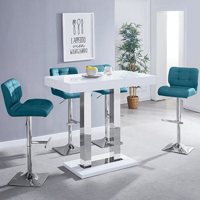 Furniture in Fashion Caprice White High Gloss Bar Table 4 Candid Teal Stools - image 1