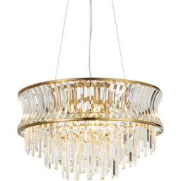Loops Hanging Ceiling Pendant Light - Warm Brass Plate With Crystal And Clear Glass - 9 X 6W Led E14 - thumbnail 1