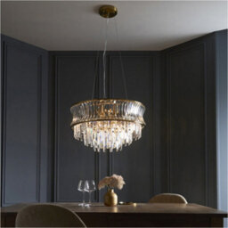 Loops Hanging Ceiling Pendant Light - Warm Brass Plate With Crystal And Clear Glass - 9 X 6W Led E14 - thumbnail 4