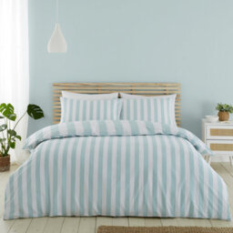Catherine Lansfield Cove Stripe Reversible King Duvet Cover Set With Pillowcases Duck Egg Blue - thumbnail 2