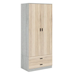 Urbnliving 180Cm Tall Wooden 2 Door Wardrobe Ash Grey Carcass And Oak Drawers With 2 Drawers Bedroom Storage Hanging Bar Clothes - thumbnail 2