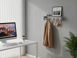 Durable Durastore Aluminium Wall Mounted Coat Rack 5 Hooks With Shelf - Grey - thumbnail 6