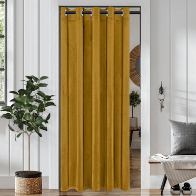 Imperial Rooms Door Single Panel Crushed Velvet Curtain Thermal Ready Made Blackout Eyelet Curtains Ochre 66X84 Inches - image 1