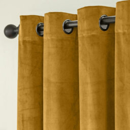 Imperial Rooms Door Single Panel Crushed Velvet Curtain Thermal Ready Made Blackout Eyelet Curtains Ochre 66X84 Inches - thumbnail 8