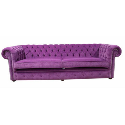 Chesterfield 4 Seater Sofa Settee Pimlico Grape Purple Fabric In Classic Style - image 1
