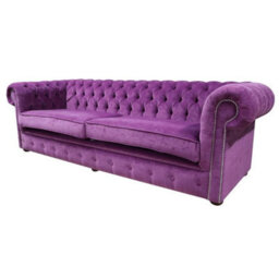 Chesterfield 4 Seater Sofa Settee Pimlico Grape Purple Fabric In Classic Style - thumbnail 5