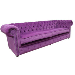 Chesterfield 4 Seater Sofa Settee Pimlico Grape Purple Fabric In Classic Style - thumbnail 3