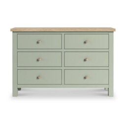 Farro Sage 6 Drawer Chest With Washed Oak Top - Fully Assembled - By Roseland Furniture - thumbnail 5