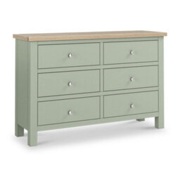 Farro Sage 6 Drawer Chest With Washed Oak Top - Fully Assembled - By Roseland Furniture